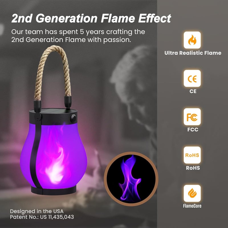 Hompavo Gen2 Solar Lanterns Outdoor Waterproof with Realistic Flickering Flame, Dual Charging (USB/Solar) & 2 Modes - Decorative Hanging/Table Lights for Patio Garden Porch Halloween Decor, 2/Purple - Image 2